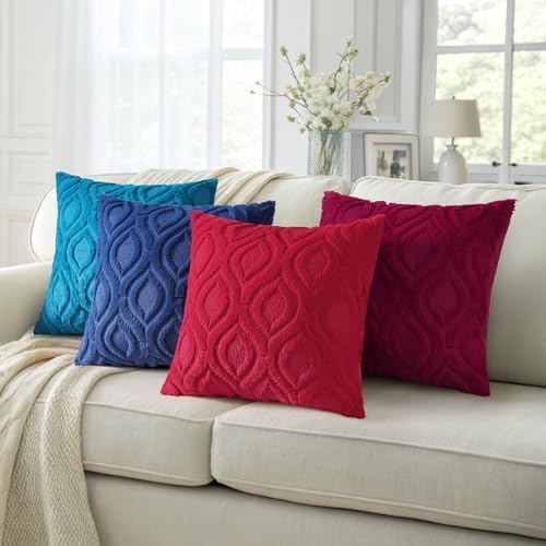 decorUhome Faux Fur Plush Soft Dark Blue Throw Pillow Covers 24x24 Set of 2 - Image 5