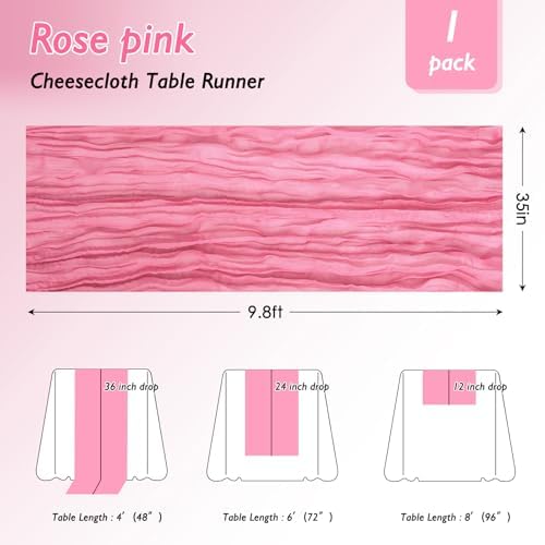6 Pack Rose Pink Cheesecloth Table Runner 120 Inch Boho Wedding Decor - Image 2