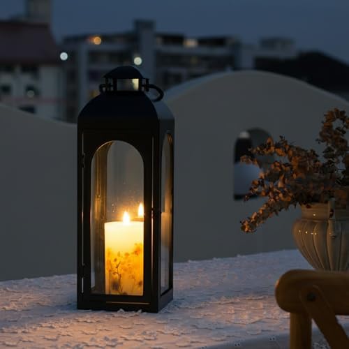 Bdor 20 Inch Outdoor Indoor Lantern, Set of 2 Black Metal Candle Lanterns - Image 3
