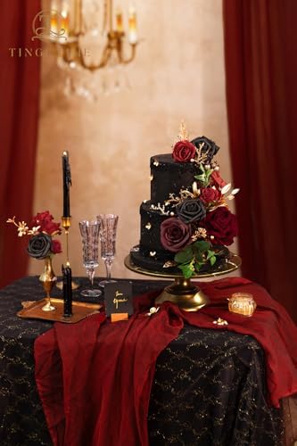 TINGE TIME Gothic Wedding Artificial Flowers Combo, Rose Peony Black Red - Image 5