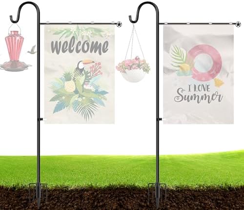 Ottsuls Garden Flag Stand, 2 Pack Heavy Duty Flag Pole Holder with Shepherd Hook for Yard Decoration, 60 INCH Sturdy Yard Flag Post Stake Outdoor Garden Flag Holder for 28''x40'' Flags (Without Flag) by Ottsuls
