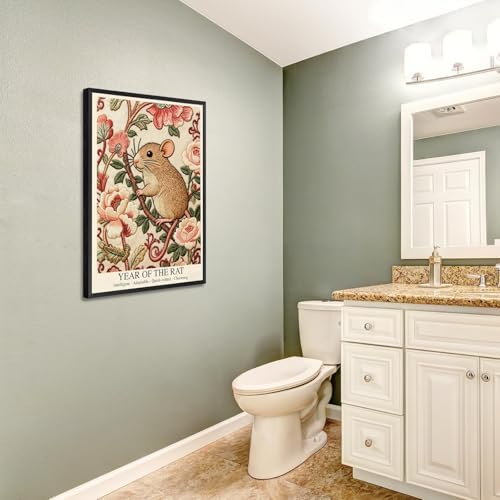 Elegant Chinese Zodiac Wall Art - Year of the Rat Poster with Embroidery Style Floral Pattern for Home Office and Apartment Decor 8X12 in Black Framed - Image 5
