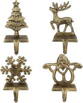 OCTERIC 4Pcs Stocking Holders, Reindeer Santa Snowflake Christmas Tree Metal Mantel Hooks, Anti-Slip Heavy Duty Solid Cast Iron Mantle Hangers Xmas Décor for Fireplace Holiday Indoor Decoration by OCTERIC