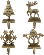 OCTERIC 4Pcs Stocking Holders, Reindeer Santa Snowflake Christmas Tree Metal Mantel Hooks, Anti-Slip Heavy Duty Solid Cast Iron Mantle Hangers Xmas Décor for Fireplace Holiday Indoor Decoration by OCTERIC