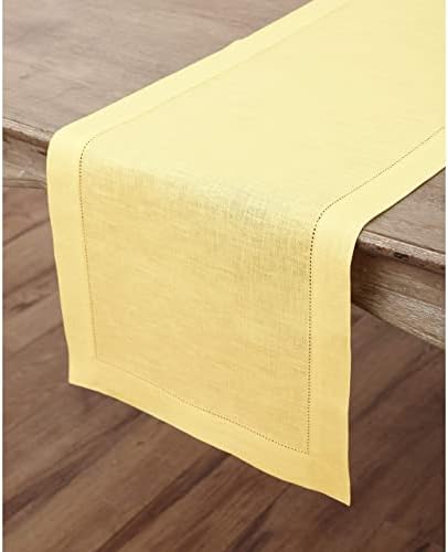 Solino Home 100% Pure Linen Dining Table Runner Yellow Woven, 14 x 132 in - Image 3