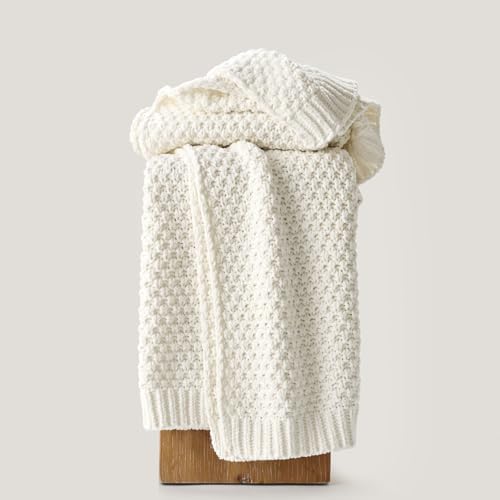 EVERGRACEHOME Chunky Chenille Knit Throw Blanket, 60 x 80, Bright White - Image 5