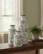 Brown and Green Ceramic Vase Set of 3, Vintage Botanical Vases for Decor - Image 6
