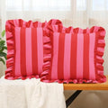 vctops Ruffle Square Throw Pillow Covers Boho Pink and Red Striped Decorative Pillowcases Set of 2, Soft Velvet Accent Cushion Cover Cases for Sofa Bed Living Room Decor (Pink,24"x24") by vctops