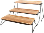 VICASKY Wooden Serving Tray Set with Rack, Tiered Hardwood and Softwood Platter, Small Rustic Tray for Coffee Table and Kitchen Counter Decor by Unknown