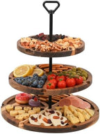 Elegant Charcuterie Boards Three Tiered Acacia Cheese Board and Cupcake Stand with 360° Easy-to-Spin Trays, Perfect for Gatherings, Housewarming Gifts, Celebrations, and Daily Usage. (30x25x20 cm) by Unknown