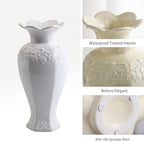 Relievo Elegant White Cream 8in 11in Ceramic Flower Tall Aesthetic Beige Table Tulip Wide Mouth Rose Filler Decorative Rustic Vase Decor for Home (White Vase, L) - Image 3