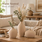 Small Tan Brown Ceramic Vase Set of 3,Bulk Mini Bud Vases for Flowers and Pampas Grass,Cute Boho Ellipse Home Decor for Coffee Table Centerpieces,Living Room,Office,Bookshelf,Entryway Decor - Image 3