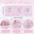 Pink Floral Gauze Table Runner 3pcs 10ft Embroidery Tulle Spring Decor - Image 5