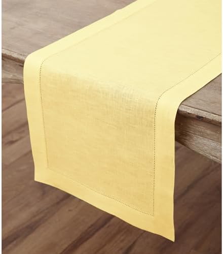 Solino Home 100% Linen Table Runner Yellow, Classic Hemstitch 14 x 60 in - Image 4