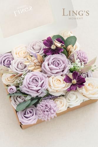 Ling's moment Purple Artificial Wedding Flowers Grand Combo, Lilac & Cream - Image 5