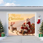 Christmas Garage Door Banner Cover – Santa Claus Sleigh & Reindeer Outdoor Holiday Mural, Large Waterproof Reusable Xmas Garage Decoration Backdrop for Party Décor, 8 x 7ft/2.4 x 2.1m by TTCHANG