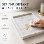Natural Marble Decorative Tray, 11.8"x7.87" Solid Stone Serving Tray with Raised Border, Versatile Rectangle Organizer for Entryway Key, Coffee Table, Nightstand, Jewelry & Home Accent (White) - Image 3