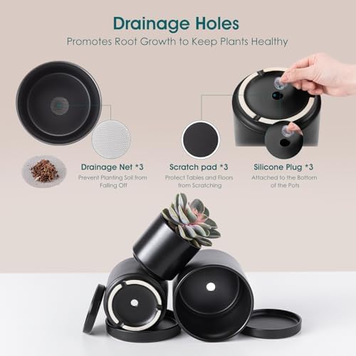 vancasso Ceramic Plant Pots, 3 Piece Planters for Indoor Plants, Black - Image 5