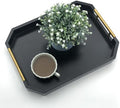 Serving Tray with Polished Metal Handles, Hexagon Coffee Table Tray, Modern Rectangle Decorative Tray, Large Ottoman Tray, Perfect for Storage and Display (Black Rectangle) by thewense