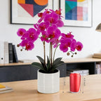 Fake Orchid Plant 23" Tall, Realistic Touch Leaves, Potted Phalaenopsis Artificial Plants Indoor for Home Decor Small Office Home Living Room-Dark Pink - Image 6