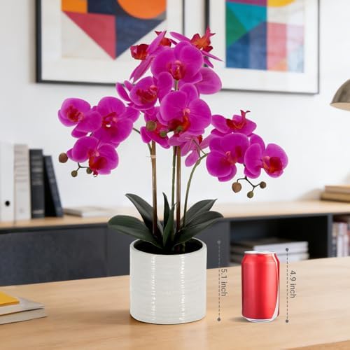 Fake Orchid Plant 23" Tall, Realistic Touch Leaves, Potted Phalaenopsis Artificial Plants Indoor for Home Decor Small Office Home Living Room-Dark Pink - Image 6