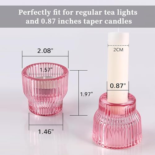 12 Pack Pink Tealight Taper Candle Holders, Glass Candlestick Holders - Image 6