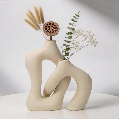 White Ceramic Decorative Vases Set of 2, Nordic Minimalist Modern Vases for Table, Wedding, Living Room, Bedroom, Office Home Decoration by Makeyourlifemoreconvenient