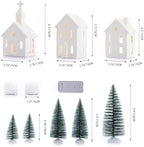 9 Pcs Christmas Village Figurines Sets - 4 Lighted Ceramic Houses & 5 Trees - Image 3