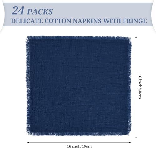 Pesonlook 24 Pcs Navy Blue Cotton Cloth Napkins with Fringe, 16x16 Inch - Image 3