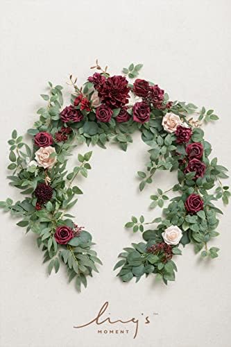 Ling's moment Flower Garland, 6FT Eucalyptus & Rose Marsala & Blush - Image 6
