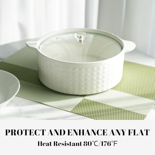 Placemats Set of 12 Vinyl/Plastic Woven Place Mats for Kitchen Table Indoor/Outdoor Washable Placemat Wipeable Dining Table Mats (Green Cube,12) - Image 4
