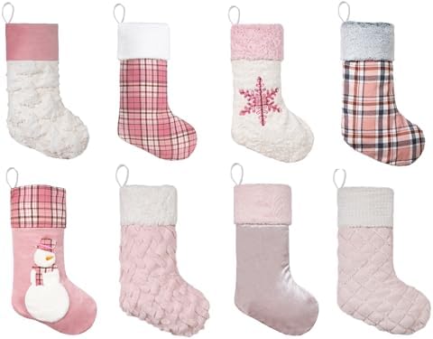 GEXWORLDWIDE GEX Pink Plush Christmas Stockings for Family 20" Large Pink Plaid Xmas Stockings Classic Fireplace Decorations Hanging Ornament (4 Pack) - Image 5