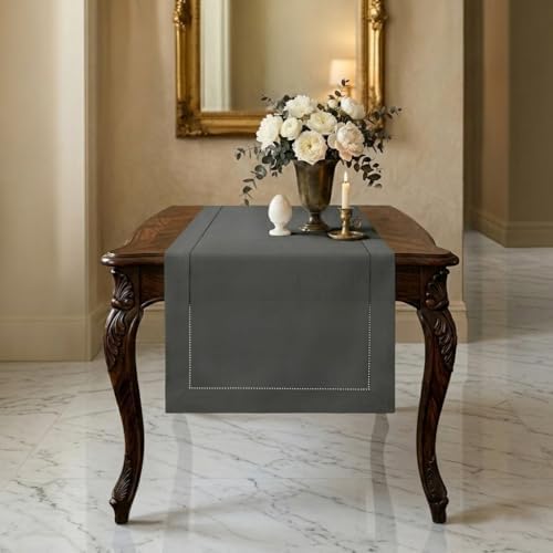 Signature Linen™ by D'Moksha, Charcoal Gray Table Runner 36 Inches, 100% Pure Linen, Hemstitch, Coffee Table Runner, 14 x 36 Inch for Dresser Tables- Fall, Weddings, Outdoor Hosting by DMokshaHomes