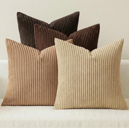 MIULEE Fall Corduroy Decorative Throw Pillow Covers Dark Brown 18x18 by MIULEE
