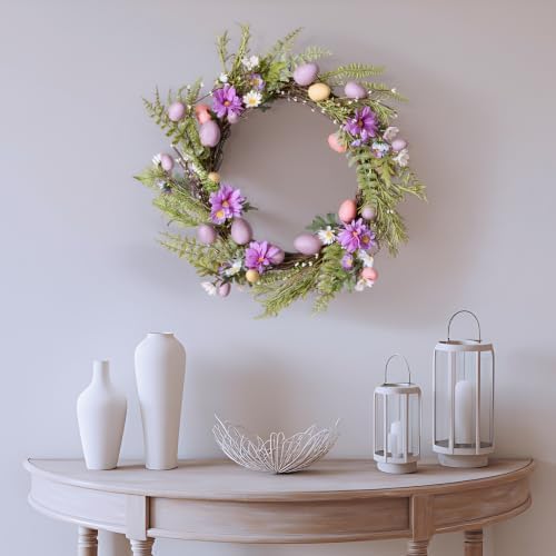 National Tree Company 22 in. Pink Eggs, Flowers and Ferns Easter Wreath, Artificial Spring Wreath with Pink & Pastel Easter Eggs, Indoor or Covered Outdoor Décor - Image 2