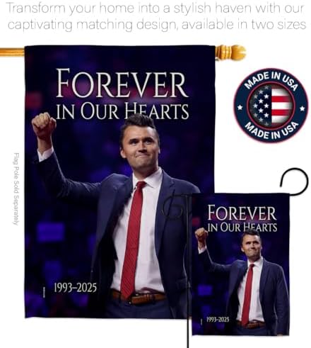 Forever In Our Hearts 1993-2025 Flag 2 Pcs Pack Wall Hanging Decor Home Porch Charlie Kirk Poster Canvas Quote Sign Freedom Support Trump Patriotism Memorial Decoration Garden Remembrance Gift - Image 4