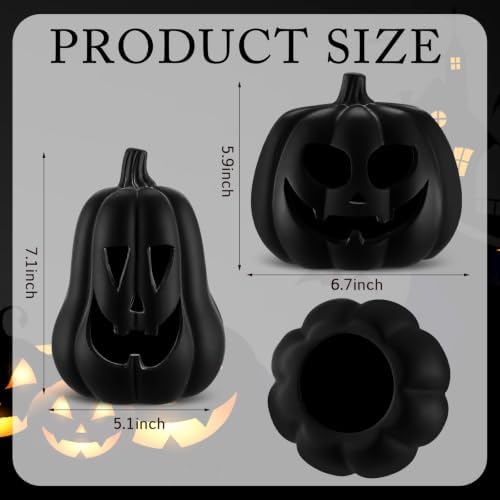 Tioncy Halloween Decor Terracotta Jack O Lantern Pumpkin Decor,Black - Image 2