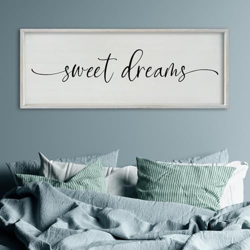 SRSZHIYUE Bedroom Above Bed Wall Decor Minimalist Sweet Dreams Sign 40''×15'' Large Romantic Modern Farmhouse Plaque Master Bedroom Guest Room Couples Wall Hanging Decoration?White? by Unknown