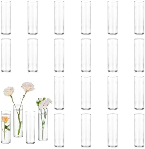 Glasseam Cylinder Bud Vases in Bulk 24: Clear Small Glass Vases for Flowers by Glasseam
