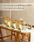 Huquary 8 Pcs Wooden Wedding Lantern Centerpiece for Table Decor, Brown - Image 3