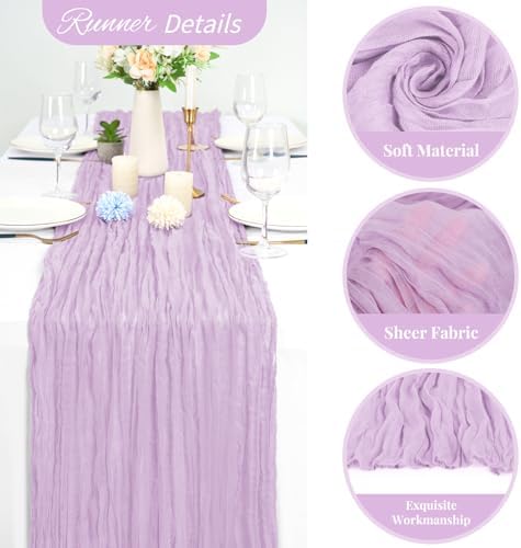 20 Pack Lavender Cheesecloth Table Runner 120 Inch 10FT Rustic Boho Gauze Cheese Cloth Table Runner for Wedding Party Baby Shower Thanksgiving Christmas Decoration - Image 3