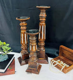 Pillar Candle Holders Set of 3, Candle Holders for Pillar Candle,Mango Wood Candle Holder for Coffee Dining Table, Wedding, Christmas, Halloween, Home Decoration,Brown - Image 2