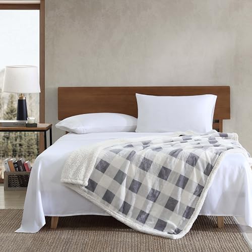 Eddie Bauer - Throw Blanket, Brushed Fleece & Plush Sherpa Soft Blanket, Throw Blanket for Couch & Bed (Mountain Plaid Chrome Grey, 50" x 60") - Image 2