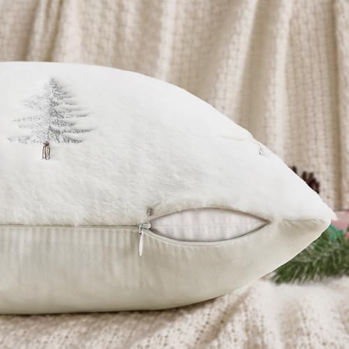 MIULEE Christmas Decorative Faux Fur Pillow Covers 20x20 Inch White Gold - Image 6
