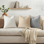 decorUhome Chenille Beige Velvet Throw Pillow Covers 26x26 Set of 2 - Image 4