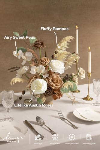 Ling's moment Artificial Wedding Flowers Deluxe Combo, Brown & Tawny Beige - Image 2