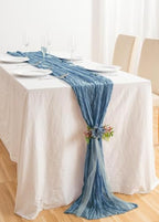 20 Pack Dusty Blue Cheesecloth Table Runner 17x108 Inch Boho Wrinkled Sheer Gauze Cheese Cloth Table Runner Bulk Romantic Decor for Wedding, Bridal Shower, Birthday Party - Image 6
