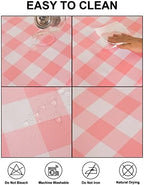 Cupuamon 2 Pack Waterproof Polyester Fabic Rectangle Checkered Tablecloth，60x120 Outdoor Table Cloth，Oil Stain Prevention Table Cloth for Pinics and Parties（Pink and White） - Image 3