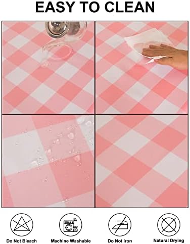 Cupuamon 2 Pack Waterproof Polyester Fabic Rectangle Checkered Tablecloth，60x120 Outdoor Table Cloth，Oil Stain Prevention Table Cloth for Pinics and Parties（Pink and White） - Image 3