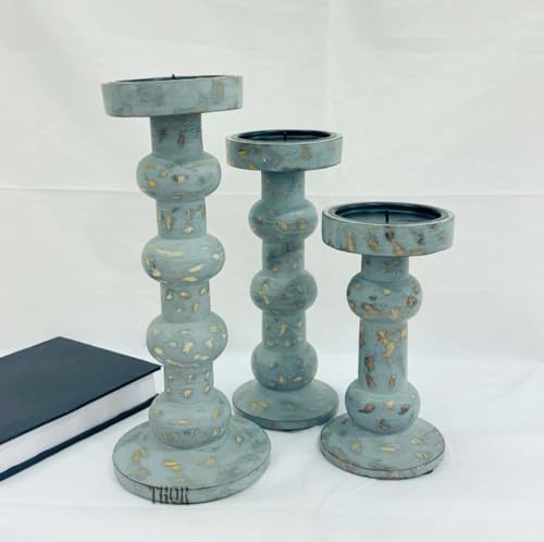 Wooden Candle Holders for Pillar Candles - Tall Rustic Candle Holder (Set of 3), Large Farmhouse Candle Holders Candle Stand, Pillar Candle Holder Set for Table Centerpiece, Fireplace, Home, Black - Image 4